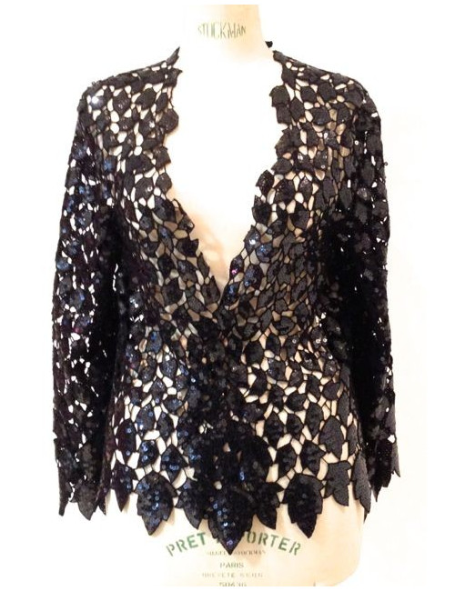 Gilet CHANEL en dentelle à sequins T 36