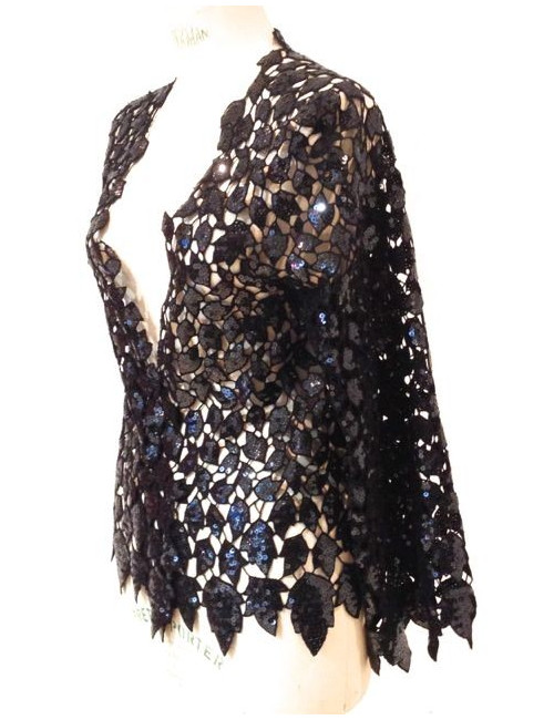 Gilet CHANEL en dentelle à sequins T 36