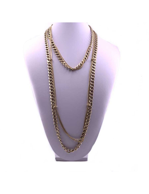 Sautoir CHANEL long doré multichaînes et double rang