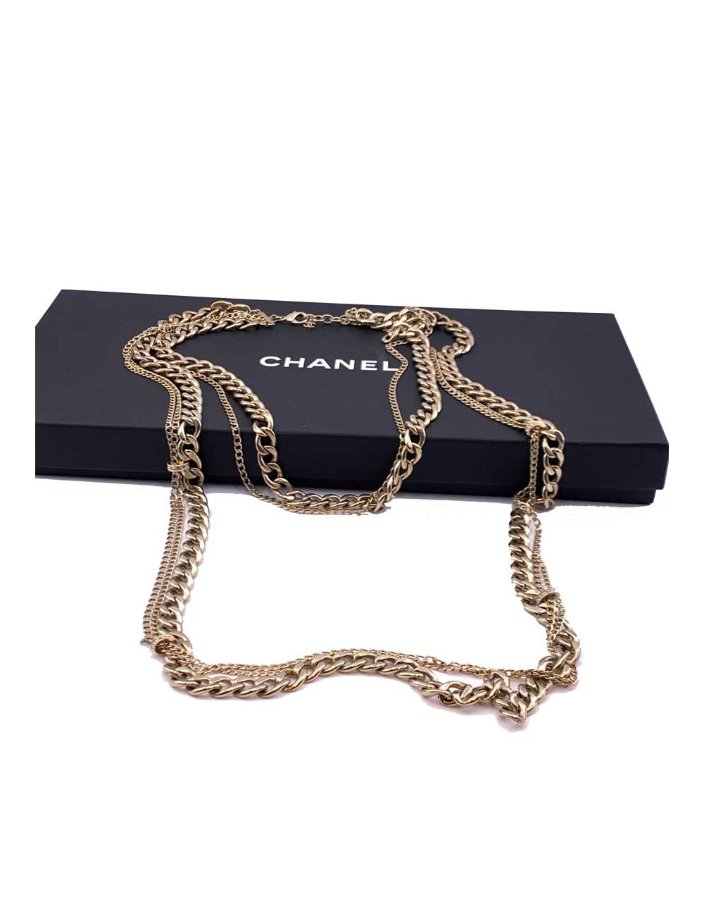 Sautoir CHANEL long doré multichaînes et double rang