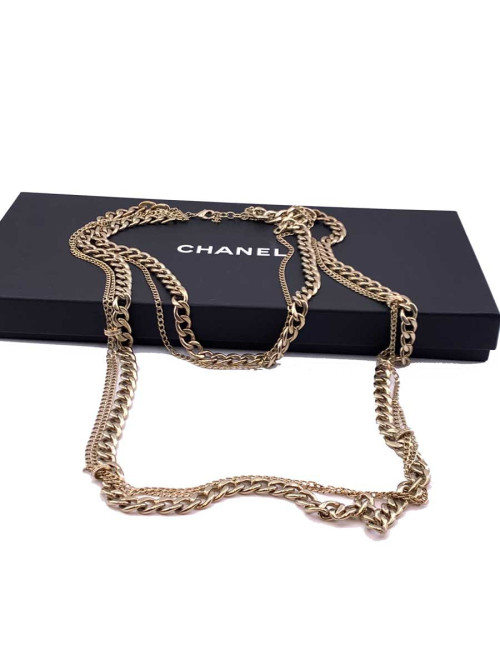 Sautoir CHANEL long doré multichaînes et double rang