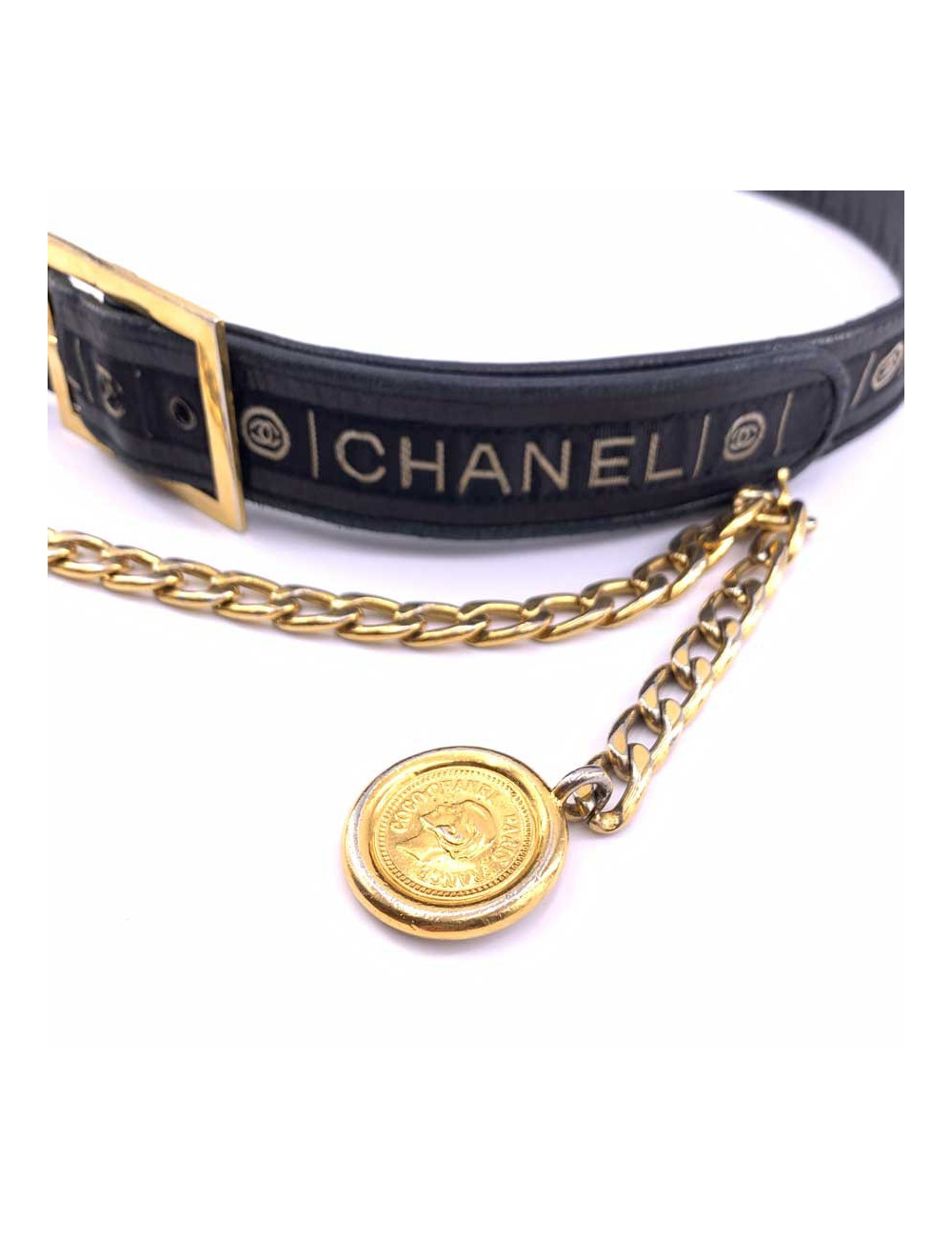 Ceinture vintage logo CHANEL noir