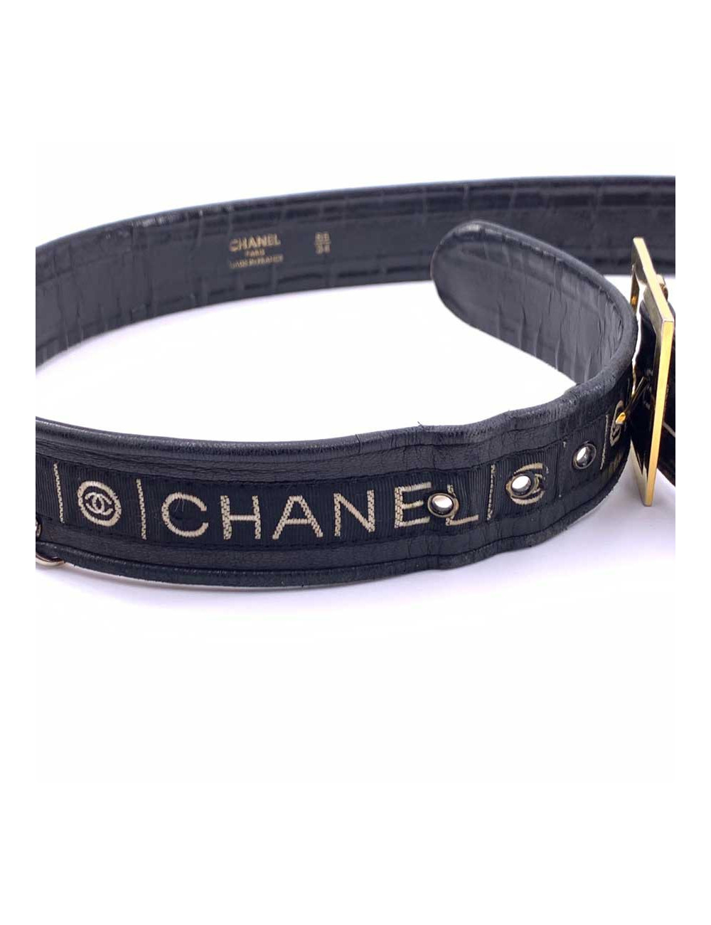 Ceinture vintage logo CHANEL noir
