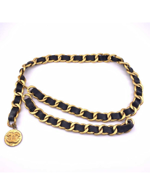 Ceinture vintage or et cuir CHANEL