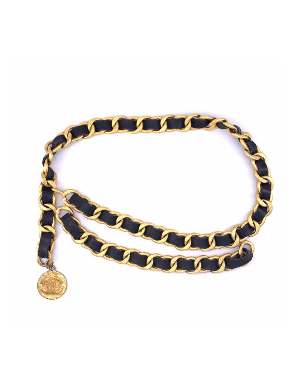 Ceinture vintage or et cuir CHANEL