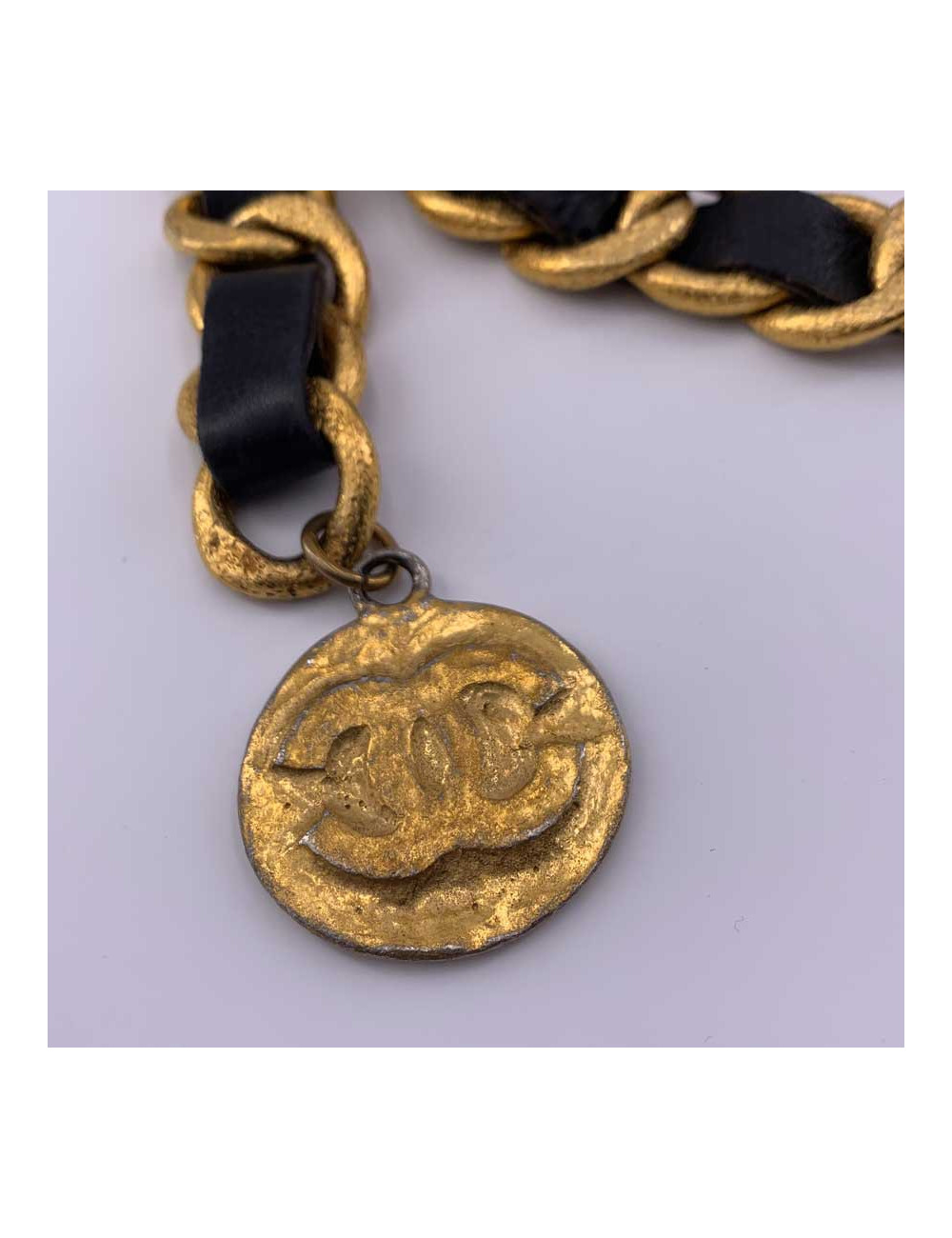 Ceinture vintage or et cuir CHANEL