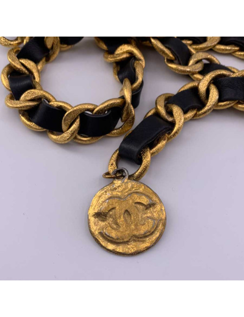 Ceinture vintage or et cuir CHANEL