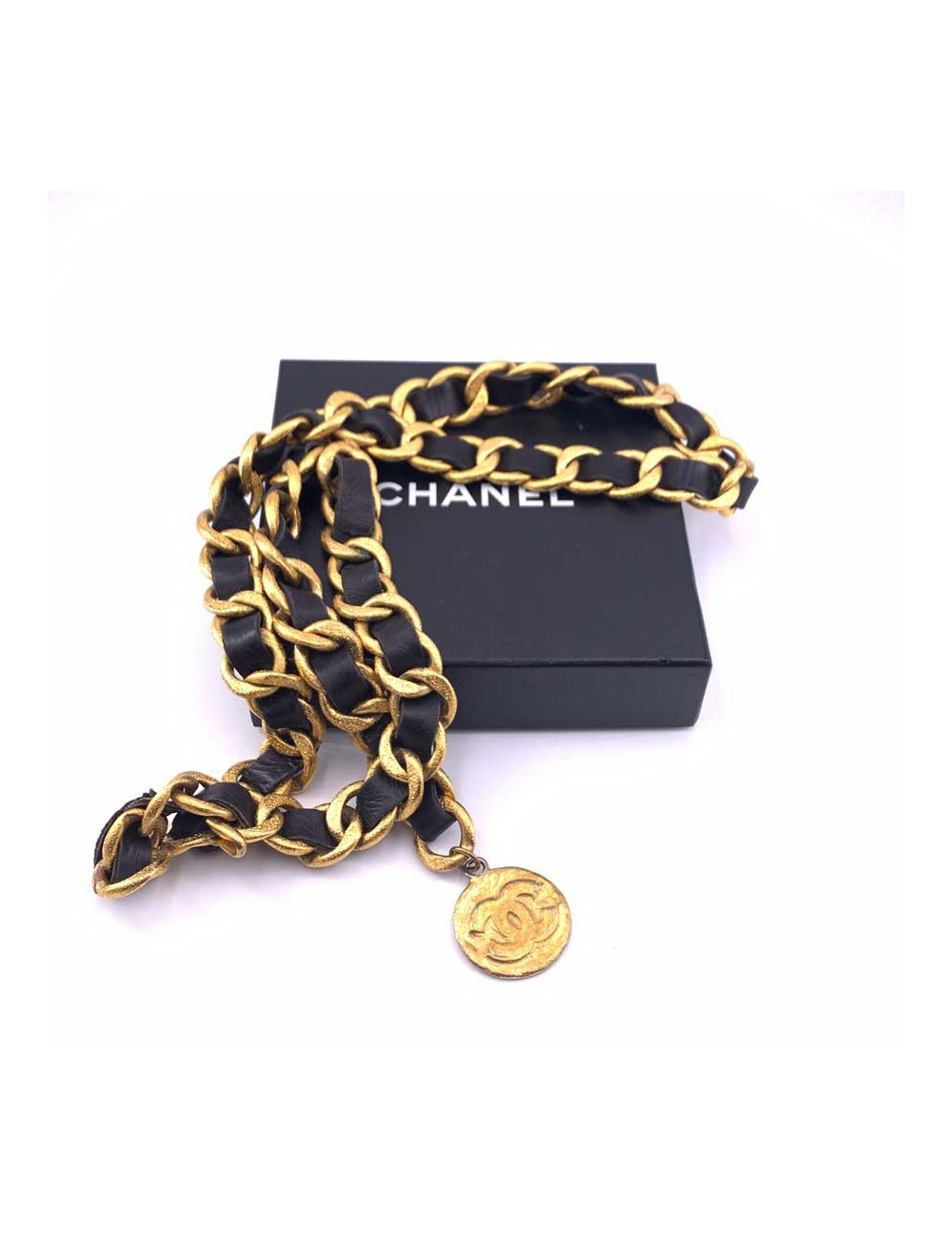 Ceinture vintage or et cuir CHANEL