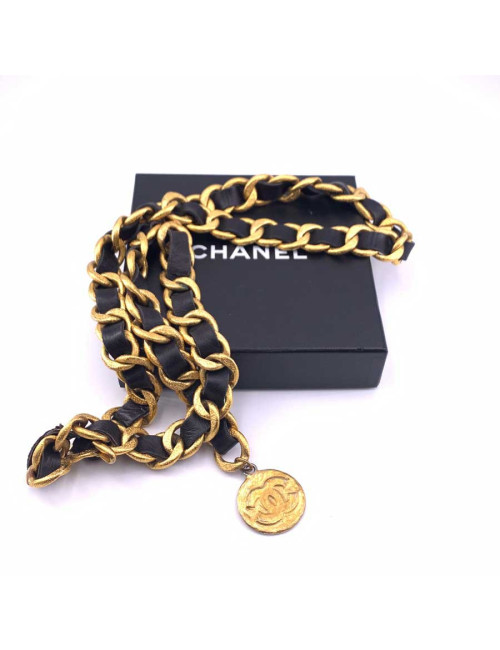 Ceinture vintage or et cuir CHANEL