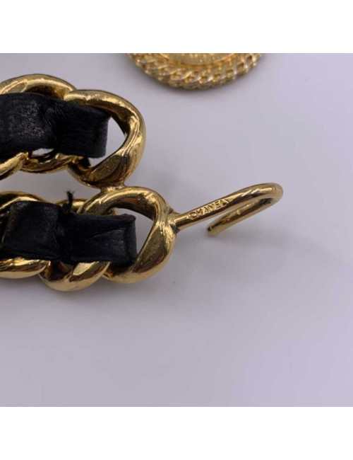 Ceinture CHANEL double rangs métal doré et cuir noir vintage