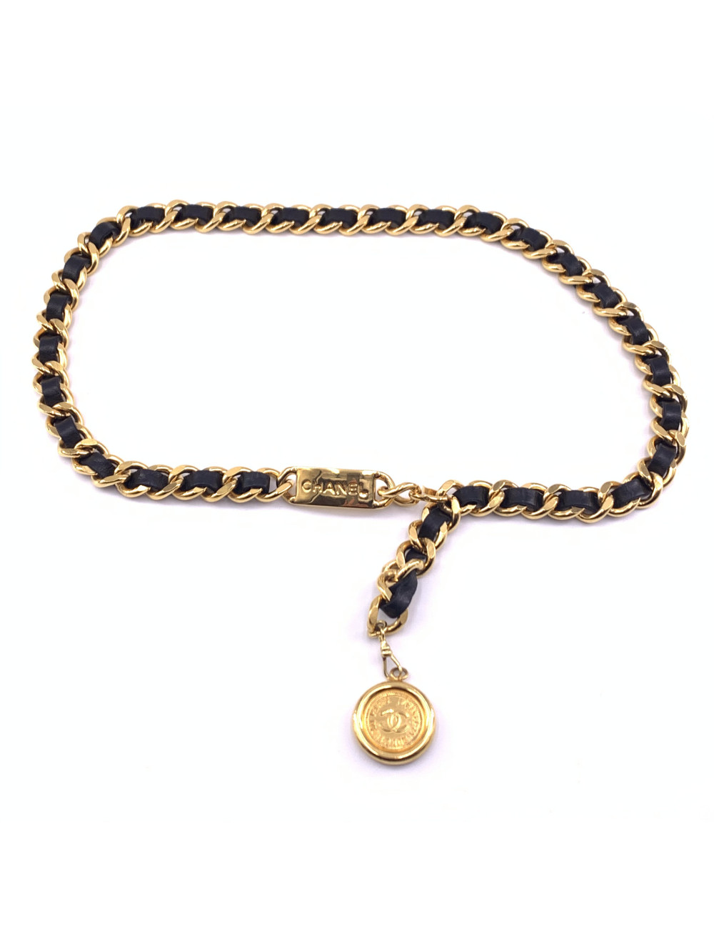 Ceinture CHANEL emblématique cuir et métal vintage