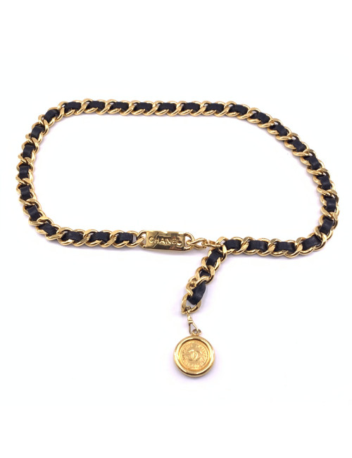 Ceinture CHANEL emblématique cuir et métal vintage