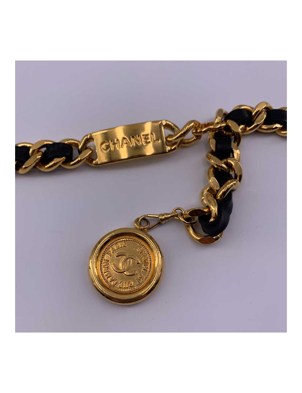 Ceinture CHANEL vintage cuir et métal 