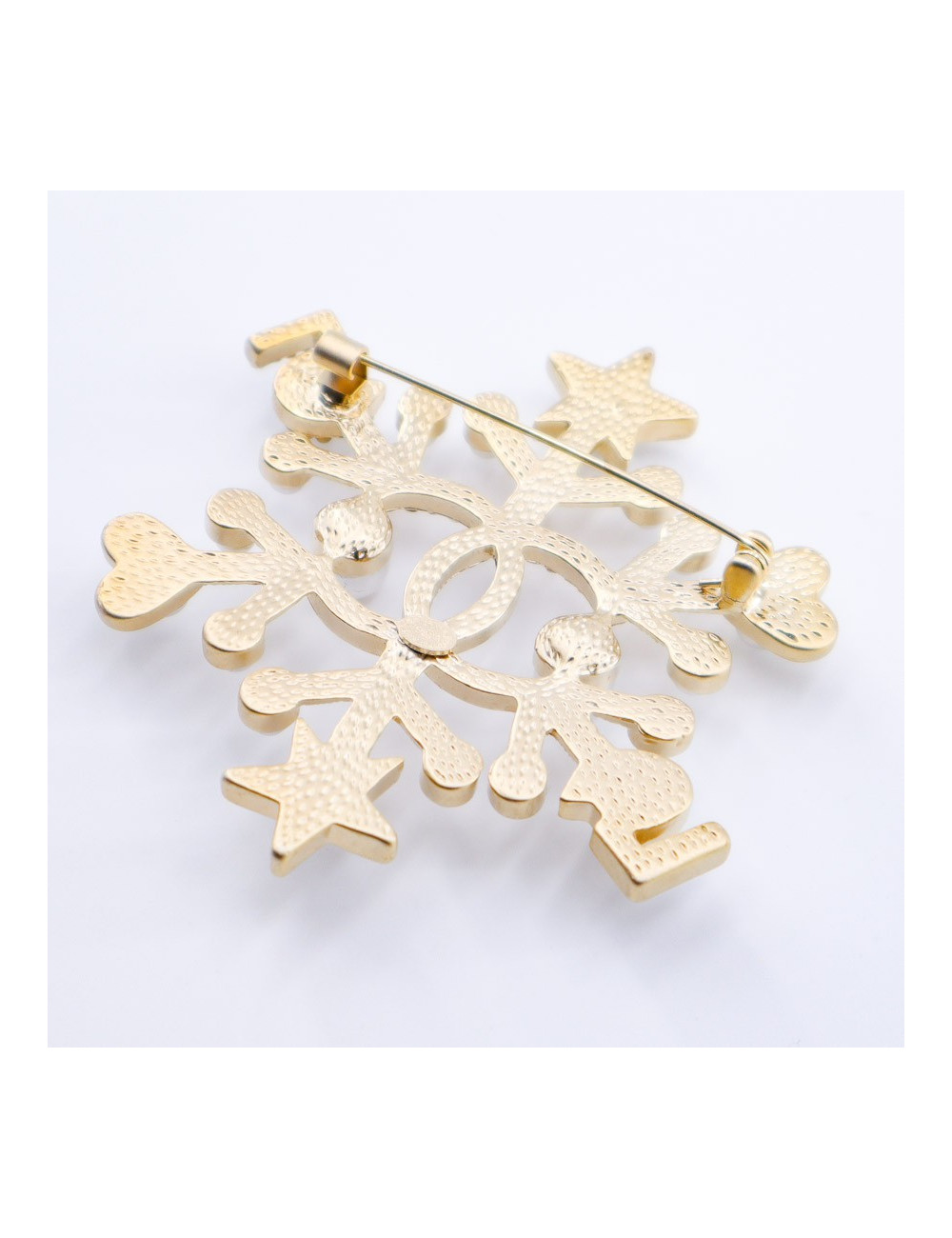 Broche CHANEL 5 dorée en strass et perles nacrées