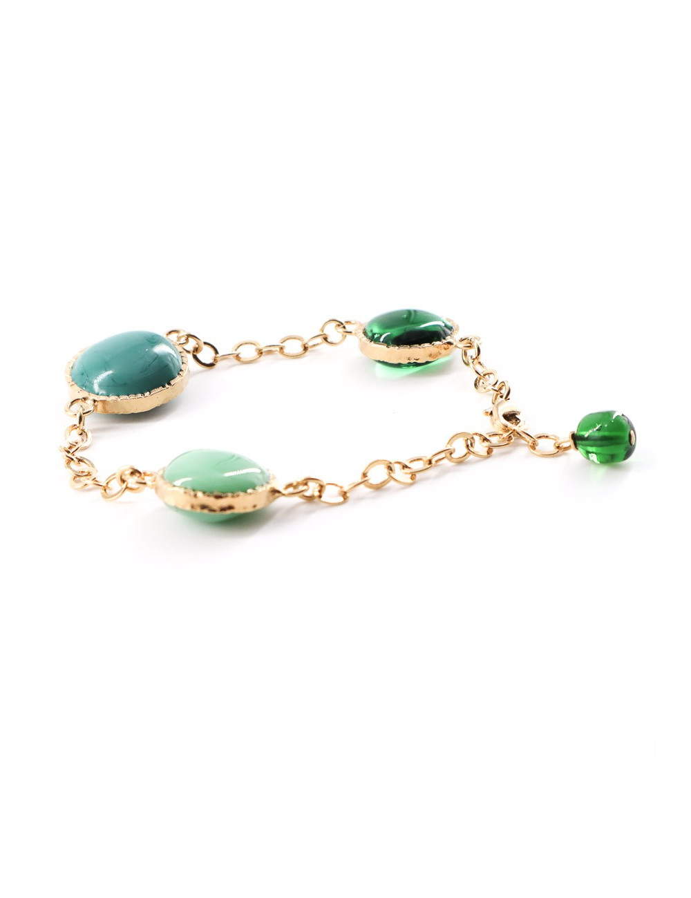 MARGUERITE DE VALOIS Bracelet chaîne et pâte de verre verte