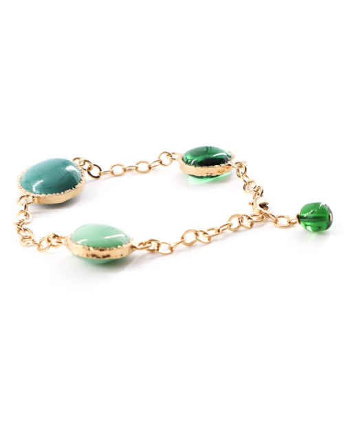 MARGUERITE DE VALOIS Bracelet chaîne et pâte de verre verte