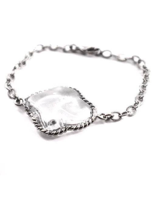 MARGUERITE DE VALOIS Bracelet vintage pâte de verre transparente