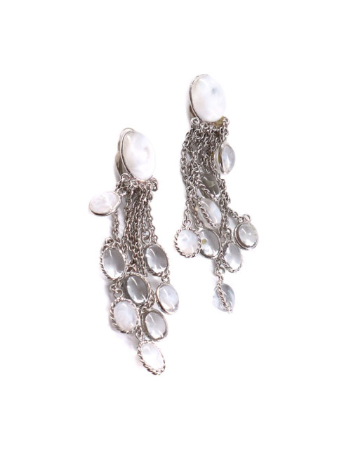 MARGUERITE DE VALOIS clips pendants en pâte de verre blanche