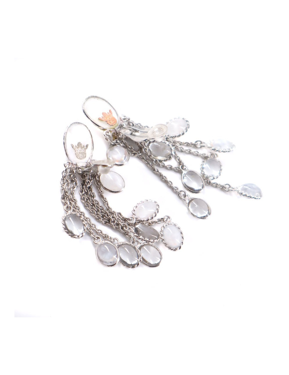 MARGUERITE DE VALOIS clips pendants en pâte de verre blanche