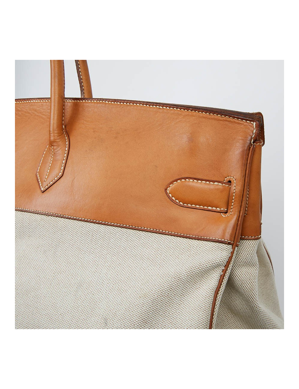 Haut à courroies HERMES toile et cuir