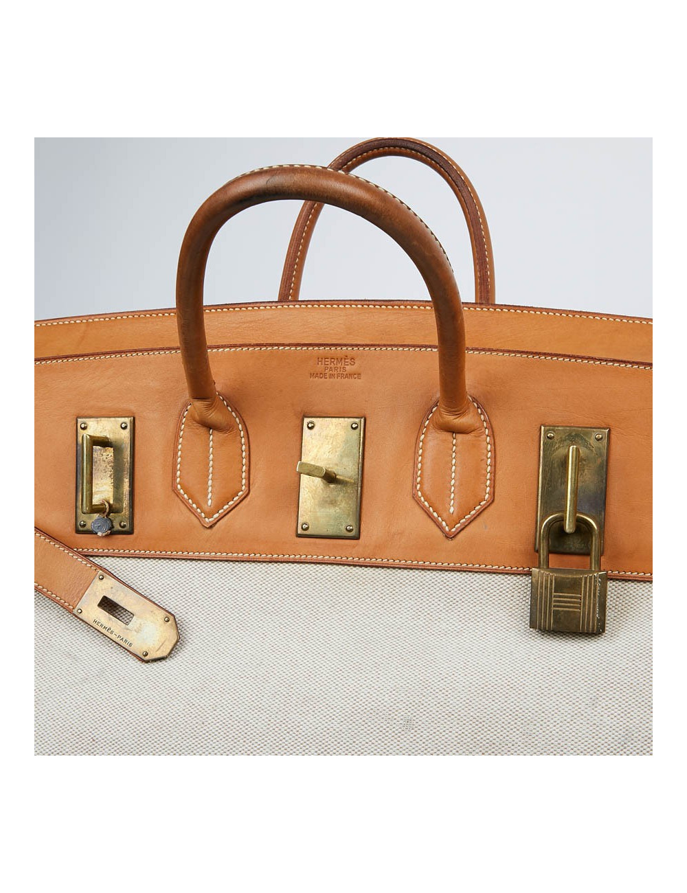 Haut à courroies HERMES toile et cuir