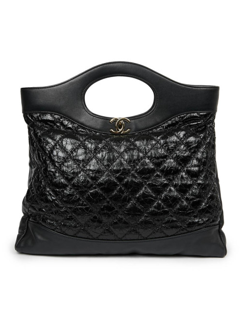 Grand cabas CHANEL 31 cuir froissé noir