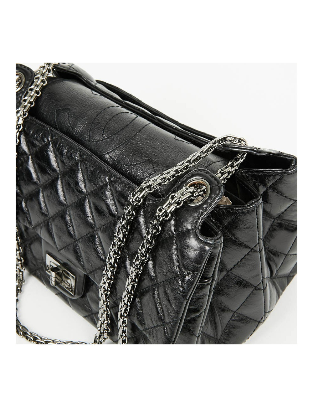 Sac CHANEL cuir froissé noir