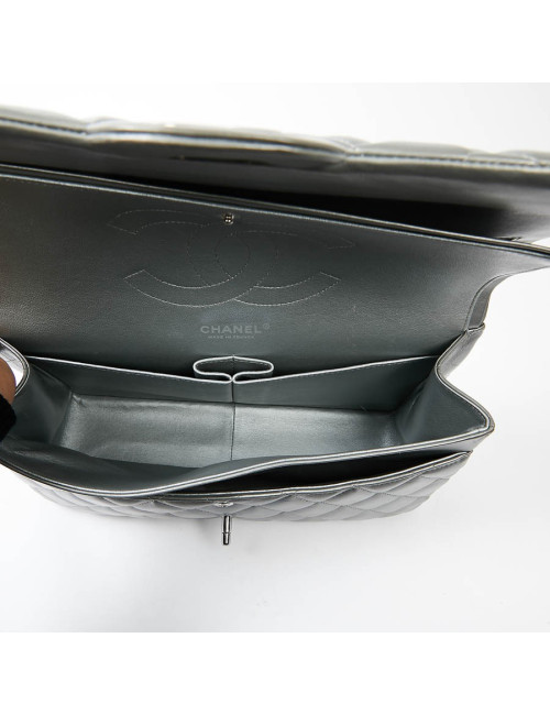 Sac à main CHANEL Jumbo cuir lisse gris acier