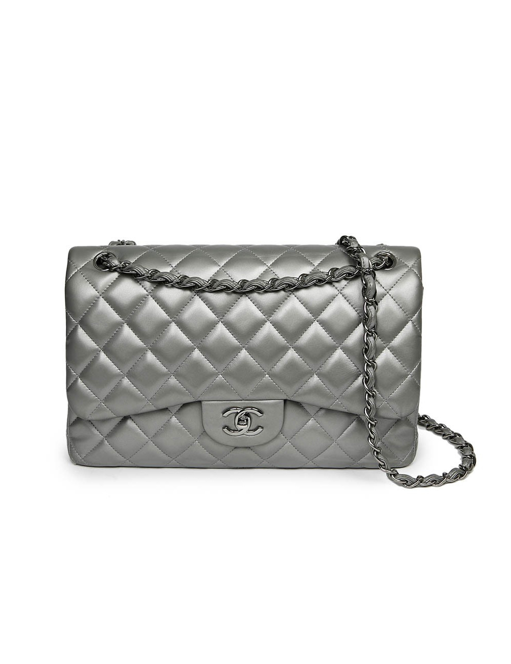 Sac à main CHANEL Jumbo cuir lisse gris acier