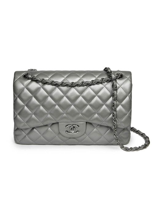 Sac à main CHANEL Jumbo cuir lisse gris acier