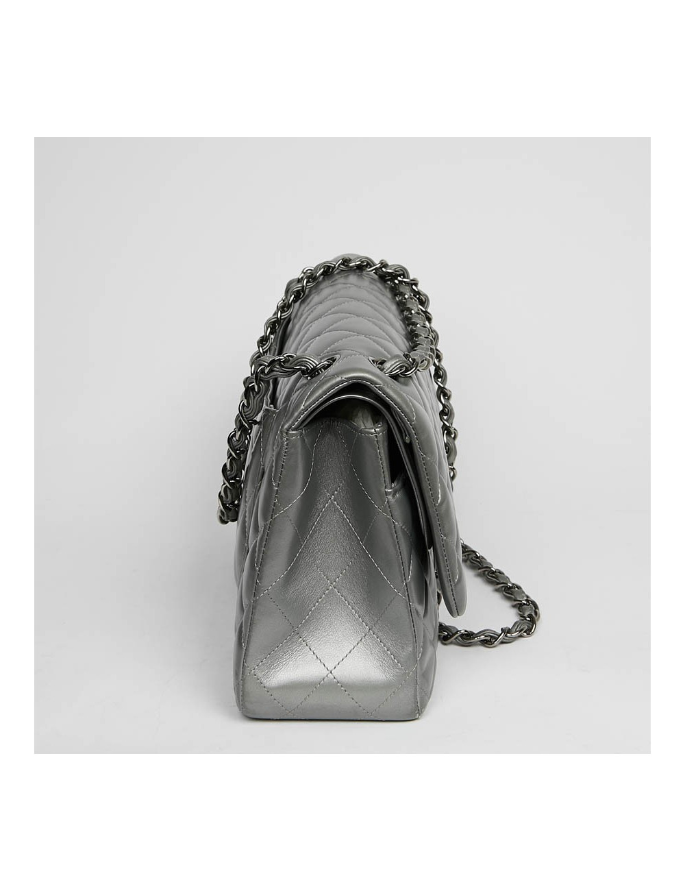Sac à main CHANEL Jumbo cuir lisse gris acier