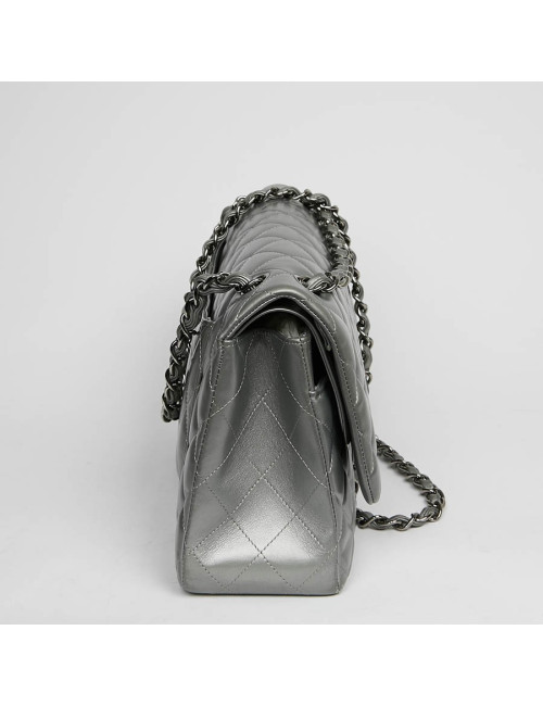 Sac à main CHANEL Jumbo cuir lisse gris acier