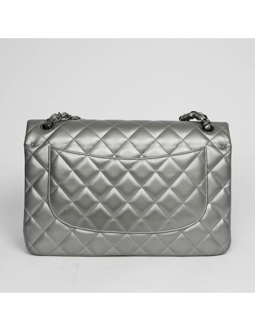 Sac à main CHANEL Jumbo cuir lisse gris acier