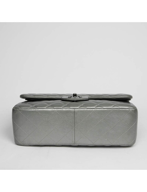 Sac à main CHANEL Jumbo cuir lisse gris acier