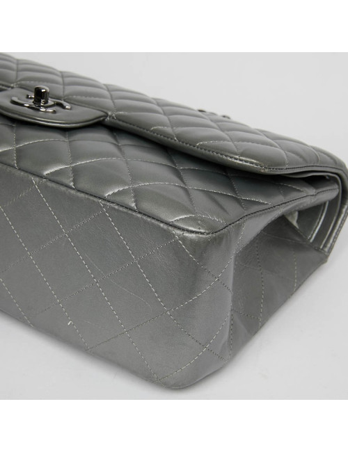 Sac à main CHANEL Jumbo cuir lisse gris acier