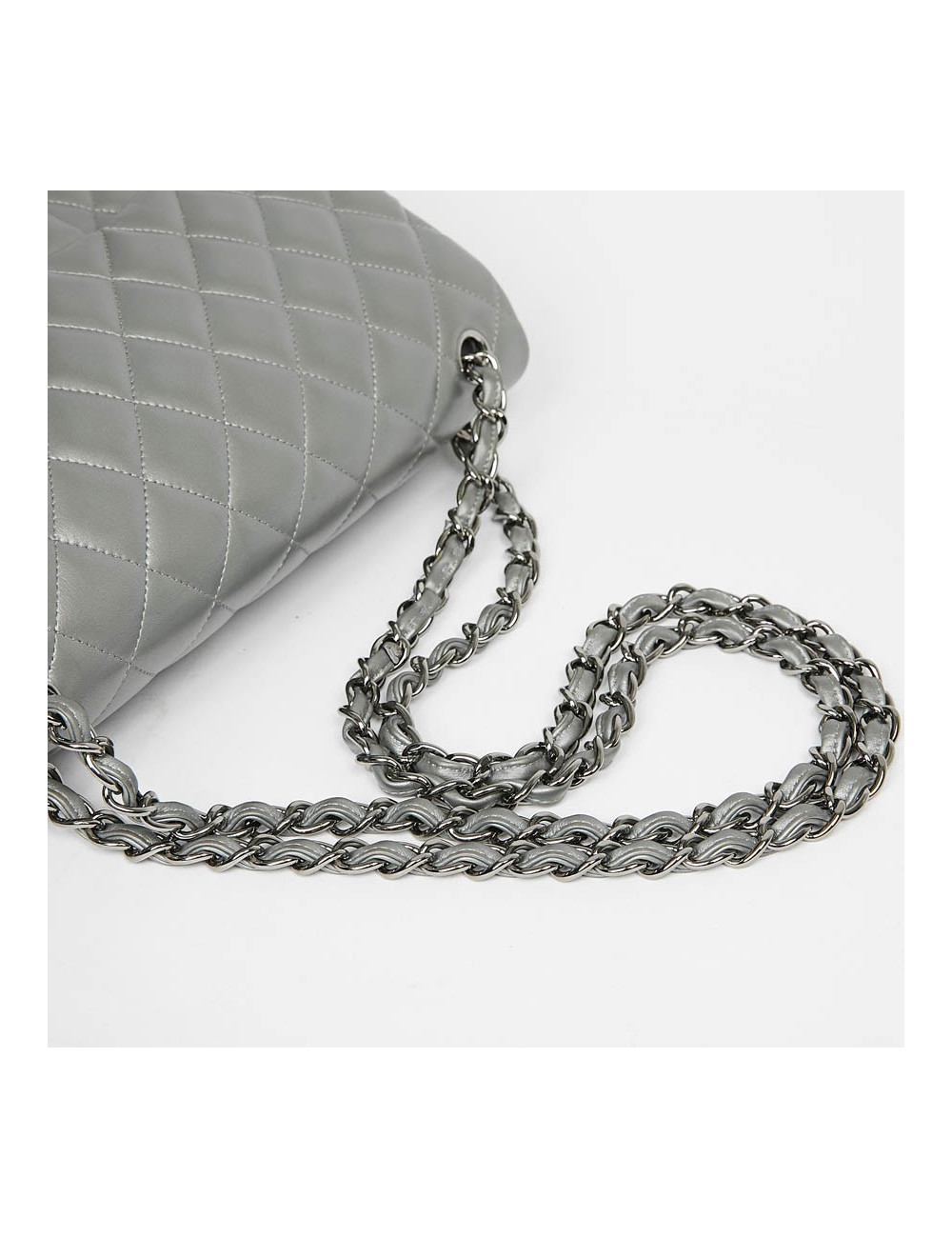 Sac à main CHANEL Jumbo cuir lisse gris acier