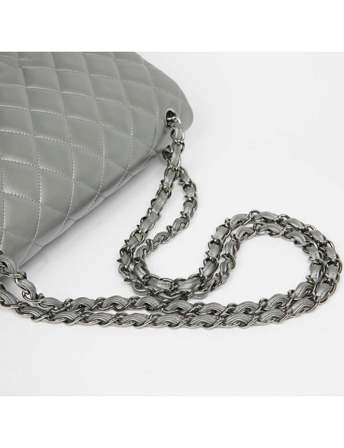 Sac à main CHANEL Jumbo cuir lisse gris acier