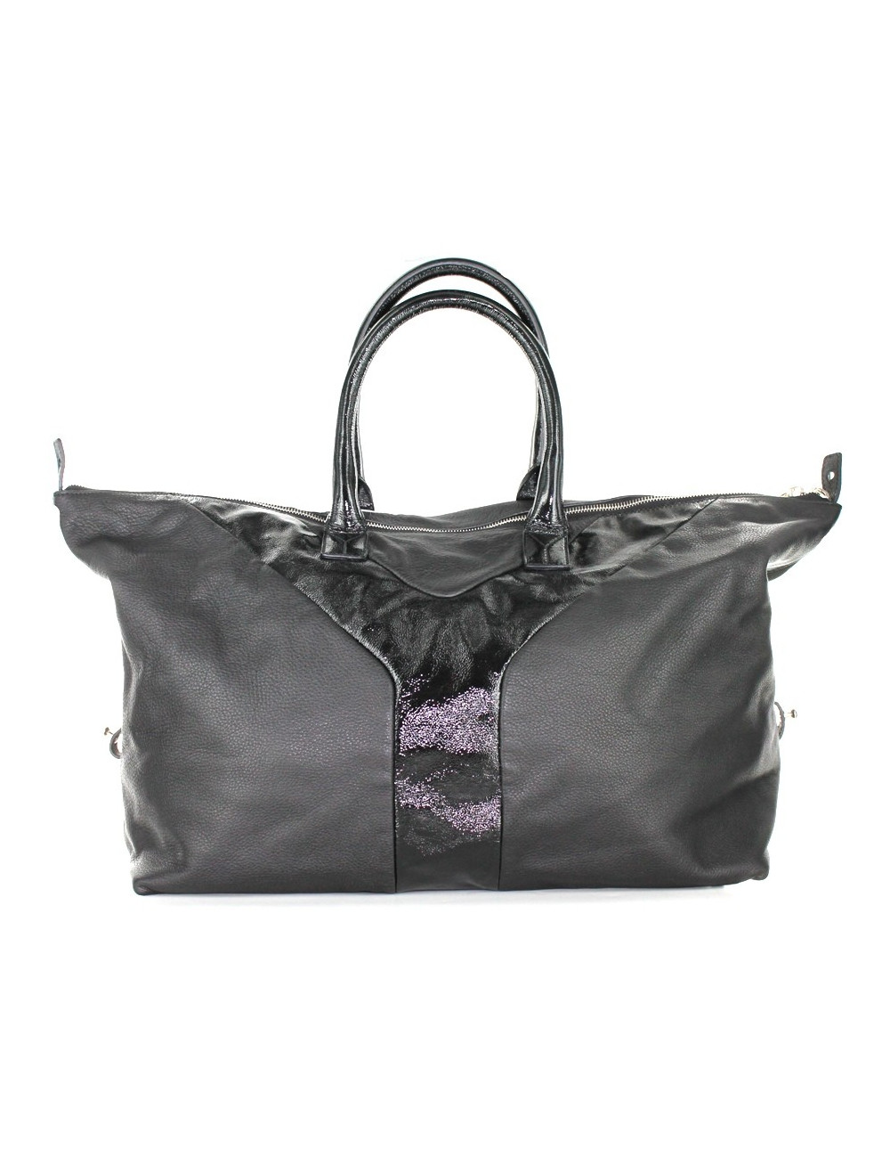 Sac YVES SAINT LAURENT en cuir noir et Y verni