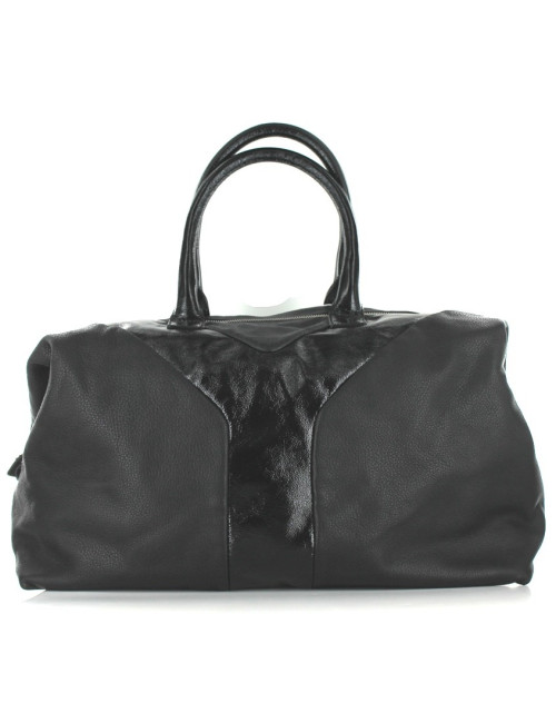 Sac YVES SAINT LAURENT en cuir noir et Y verni
