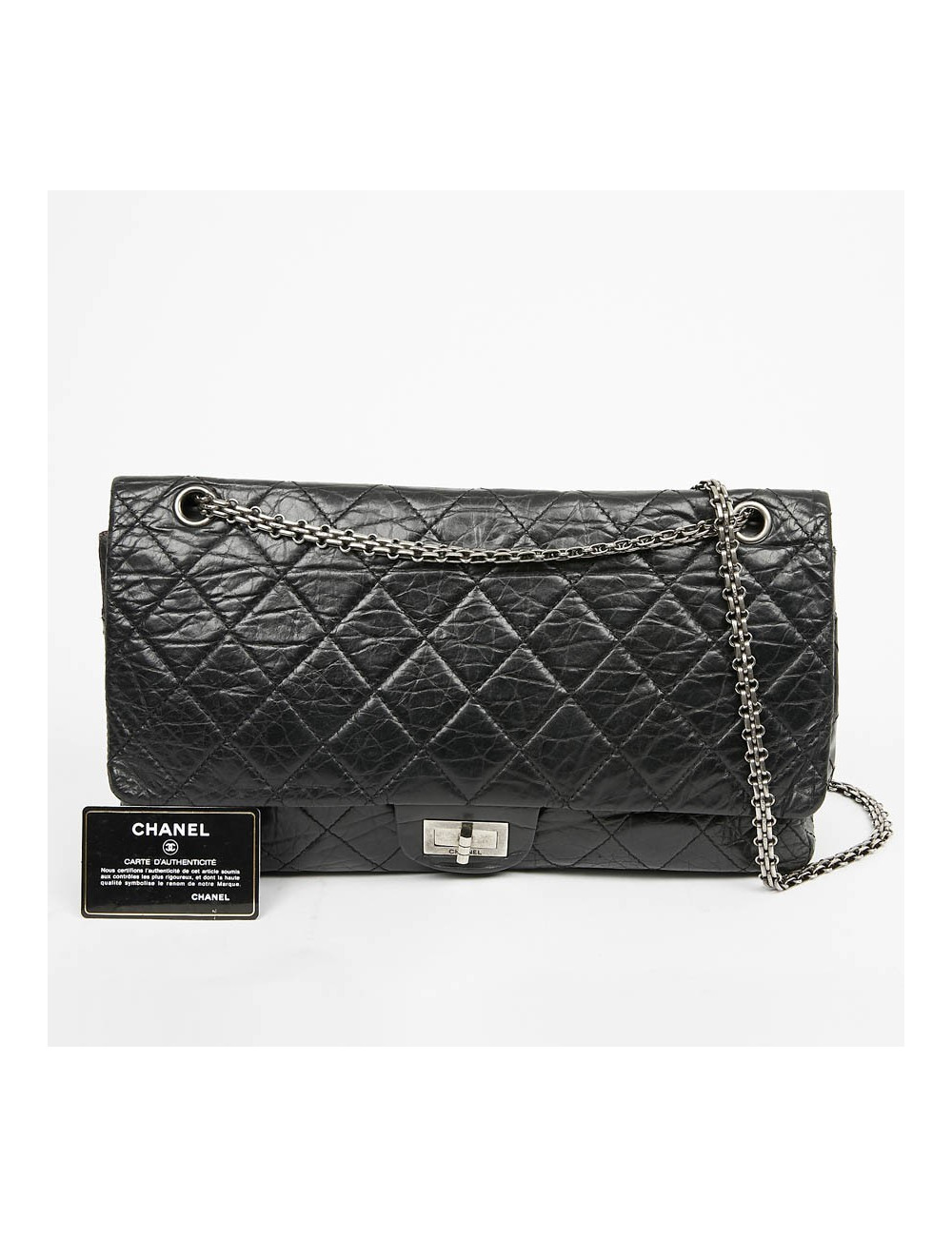 2.55 GM CHANEL cuir noir vieilli