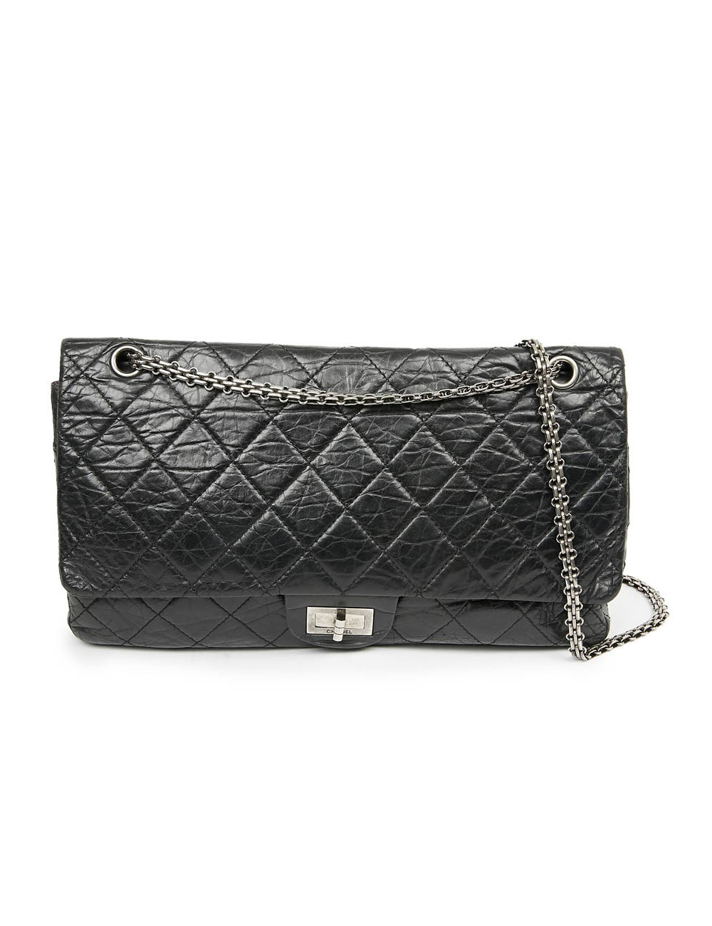 2.55 GM CHANEL cuir verni noir vieilli