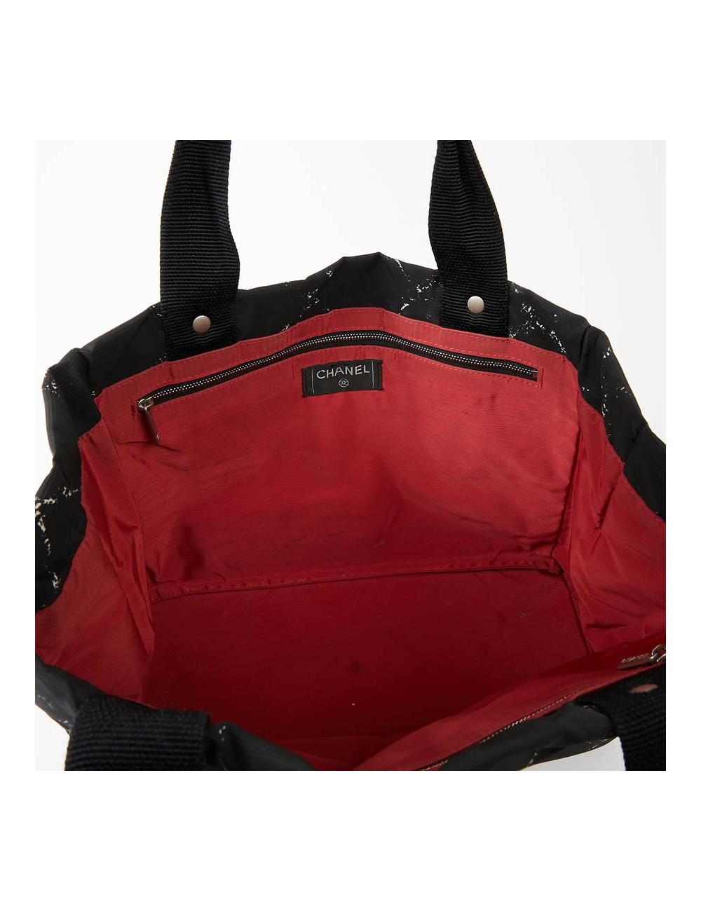 Cabas CHANEL toile noire et blanc