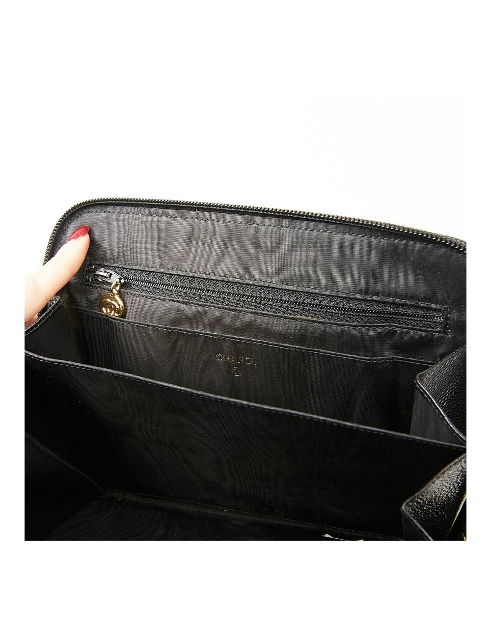 Pochette vintage CHANEL cuir grainé noir