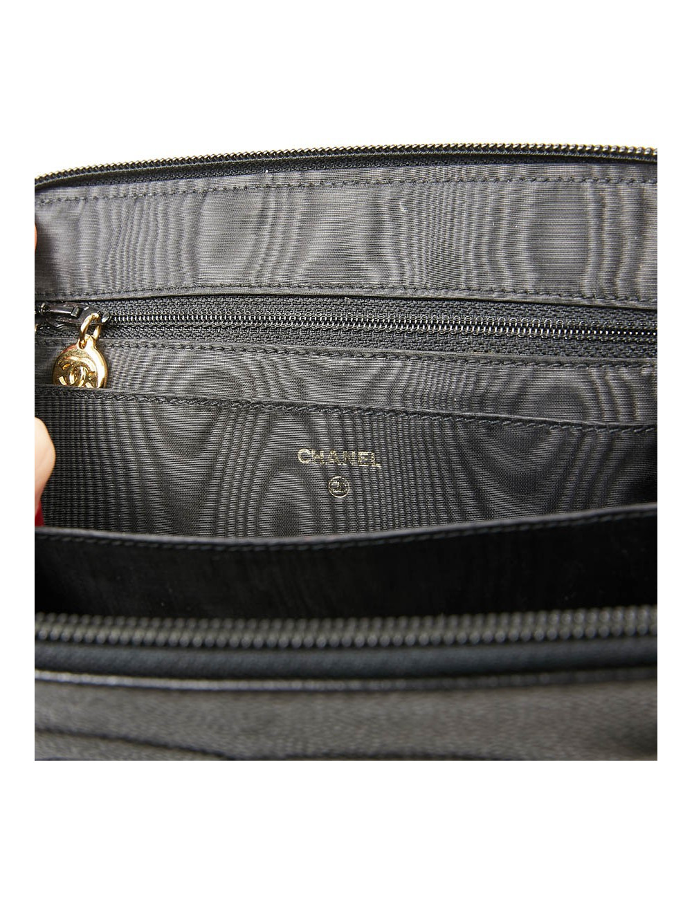 Pochette vintage CHANEL cuir grainé noir