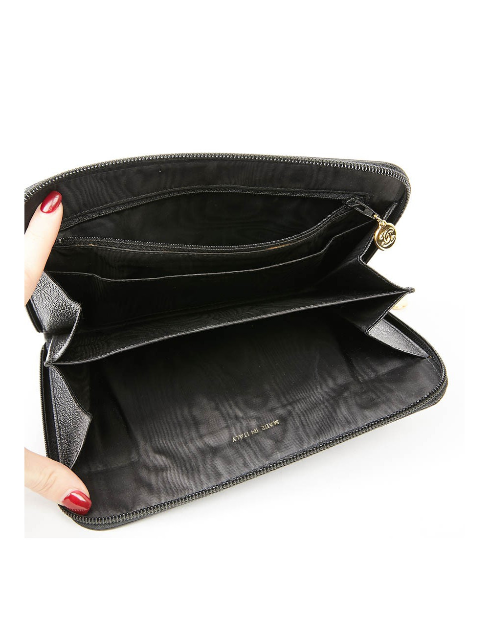 Pochette vintage CHANEL cuir grainé noir