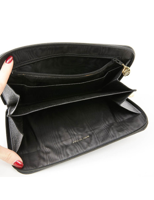 Pochette vintage CHANEL cuir grainé noir