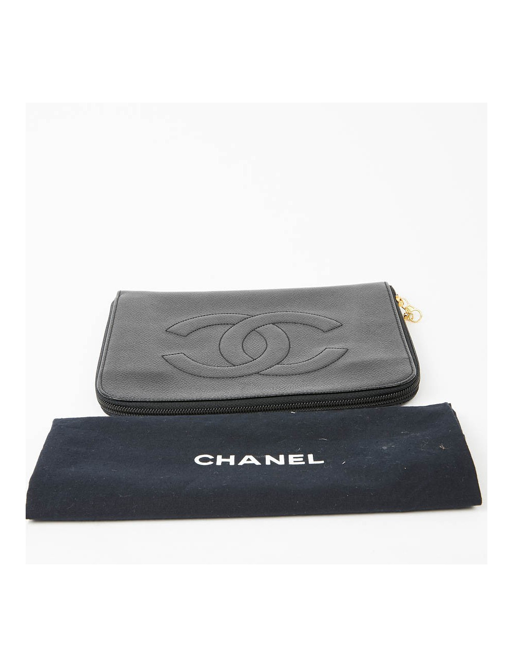 Pochette vintage CHANEL cuir grainé noir