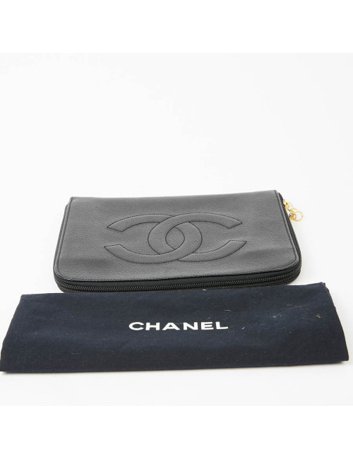 Pochette vintage CHANEL cuir grainé noir