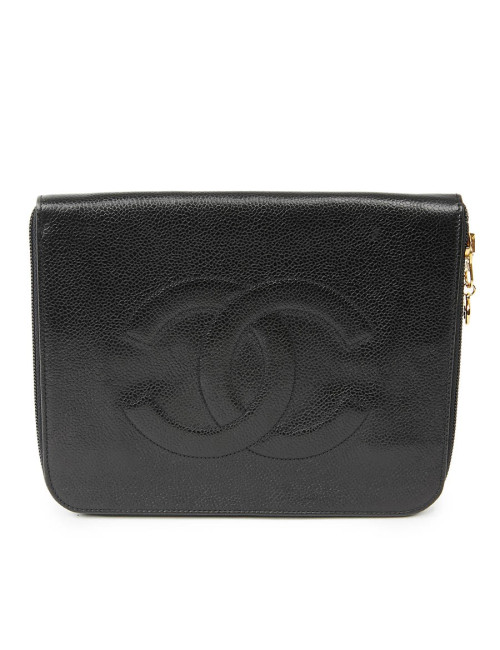 Pochette vintage CHANEL cuir grainé noir