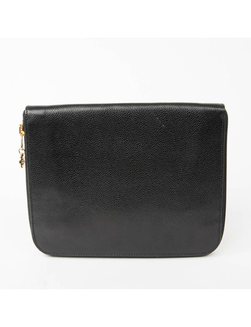 Pochette vintage CHANEL cuir grainé noir